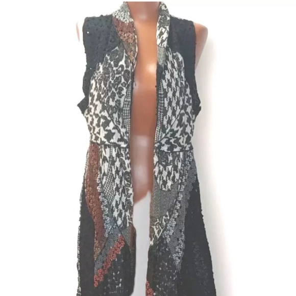 Paris Mues Sequin Cardigan Sweater Woman Med Patchwork Crochet Fairy Witchy Boho - Picture 9 of 9